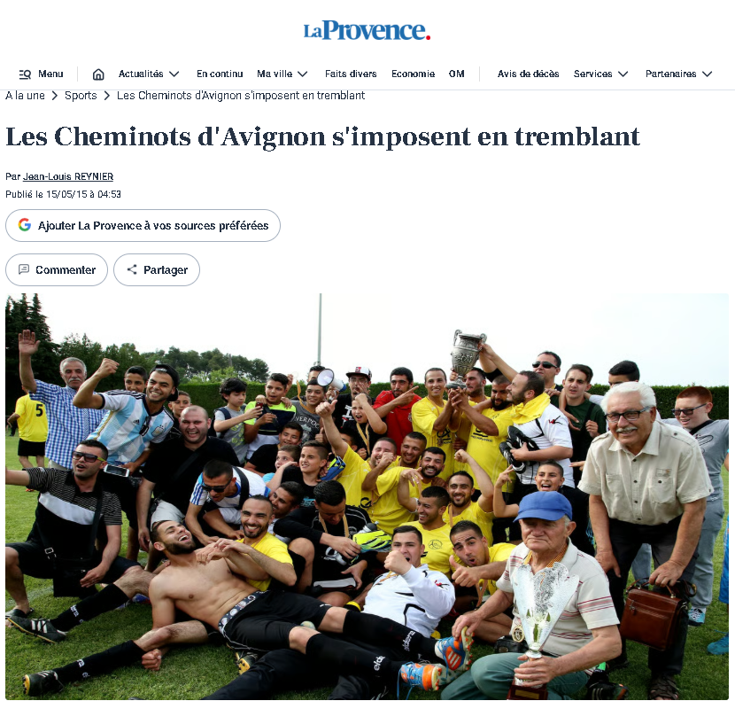 Article de presse consacré aux Cheminots d'Avignon